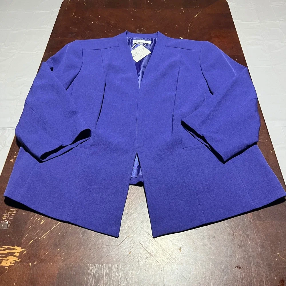 Kasper Woman Regal Purple Open Front Blazer Jacket 3/4 Sleeve Plus Size 20W NEW